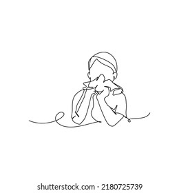 One continuous line from the child who is sick with the flu. Minimalist style vector illustration in white background.