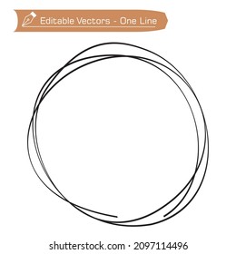 One continuous line circle. Minimalism art. Vector illustration. Abstract hand drawn circle for your design. Black circular doodle isolated on the white background. Abstract logo design.