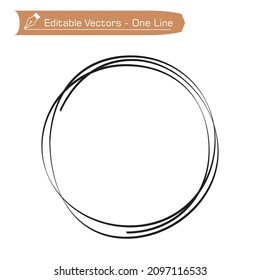 One continuous line circle. Minimalism art. Vector illustration. Abstract hand drawn circle for your design. Black circular doodle isolated on the white background. Abstract logo design.