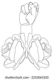One continuous line of Clenched, raised fists from rose. Thin Line Illustration vector concept. Contour Drawing Creative ideas.