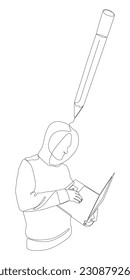 One continuous line of Computer Hacker drawn by with felt tip pen. Thin Line Illustration vector concept. Contour Drawing Creative ideas.
