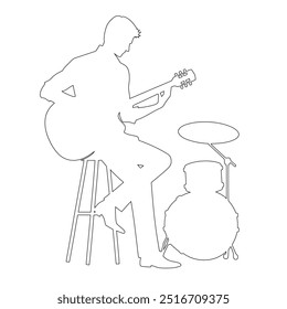 One continuous line. The conductor of orchestra. A musician conducts a concert, Continuous lines, guitar instruments, instrumental music, simple style, hand-drawn vector illustration