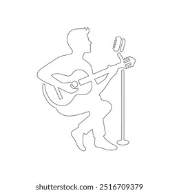 One continuous line. The conductor of orchestra. A musician conducts a concert, Continuous lines, guitar instruments, instrumental music, simple style, hand-drawn vector illustration