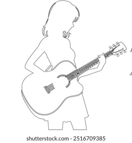 One continuous line. The conductor of orchestra. A musician conducts a concert, Continuous lines, guitar instruments, instrumental music, simple style, hand-drawn vector illustration