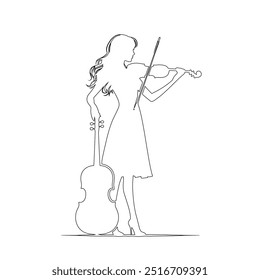 One continuous line. The conductor of orchestra. A musician conducts a concert, Continuous lines, guitar instruments, instrumental music, simple style, hand-drawn vector illustration