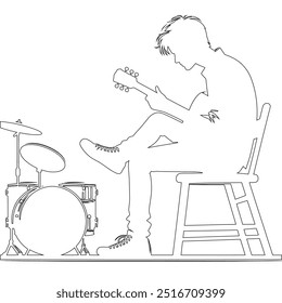 One continuous line. The conductor of orchestra. A musician conducts a concert, Continuous lines, guitar instruments, instrumental music, simple style, hand-drawn vector illustration