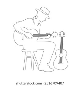 One continuous line. The conductor of orchestra. A musician conducts a concert, Continuous lines, guitar instruments, instrumental music, simple style, hand-drawn vector illustration