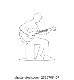 One continuous line. The conductor of orchestra. A musician conducts a concert, Continuous lines, guitar instruments, instrumental music, simple style, hand-drawn vector illustration