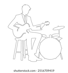 One continuous line. The conductor of orchestra. A musician conducts a concert, Continuous lines, guitar instruments, instrumental music, simple style, hand-drawn vector illustration