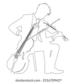 One continuous line. The conductor of orchestra. A musician conducts a concert, Continuous lines, guitar instruments, instrumental music, simple style, hand-drawn vector illustration