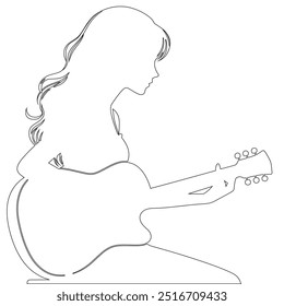 One continuous line. The conductor of orchestra. A musician conducts a concert, Continuous lines, guitar instruments, instrumental music, simple style, hand-drawn vector illustration