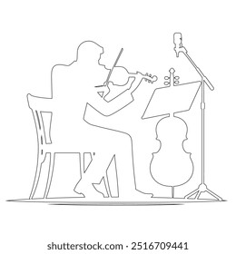 One continuous line. The conductor of orchestra. A musician conducts a concert, Continuous lines, guitar instruments, instrumental music, simple style, hand-drawn vector illustration