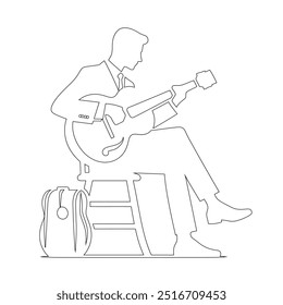 One continuous line. The conductor of orchestra. A musician conducts a concert, Continuous lines, guitar instruments, instrumental music, simple style, hand-drawn vector illustration