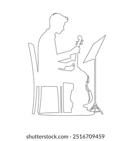 One continuous line. The conductor of orchestra. A musician conducts a concert, Continuous lines, guitar instruments, instrumental music, simple style, hand-drawn vector illustration