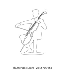 One continuous line. The conductor of orchestra. A musician conducts a concert, Continuous lines, guitar instruments, instrumental music, simple style, hand-drawn vector illustration