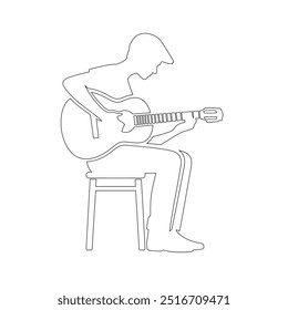 One continuous line. The conductor of orchestra. A musician conducts a concert, Continuous lines, guitar instruments, instrumental music, simple style, hand-drawn vector illustration