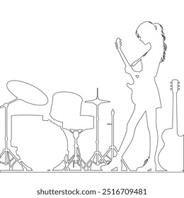 One continuous line. The conductor of orchestra. A musician conducts a concert, Continuous lines, guitar instruments, instrumental music, simple style, hand-drawn vector illustration