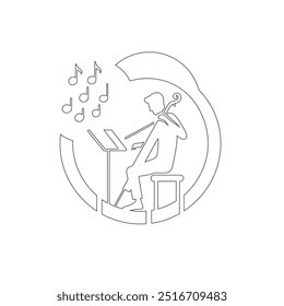 One continuous line. The conductor of orchestra. A musician conducts a concert, Continuous lines, guitar instruments, instrumental music, simple style, hand-drawn vector illustration