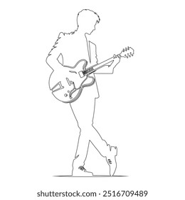 One continuous line. The conductor of orchestra. A musician conducts a concert, Continuous lines, guitar instruments, instrumental music, simple style, hand-drawn vector illustration