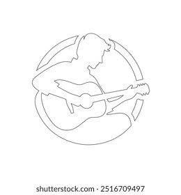 One continuous line. The conductor of orchestra. A musician conducts a concert, Continuous lines, guitar instruments, instrumental music, simple style, hand-drawn vector illustration