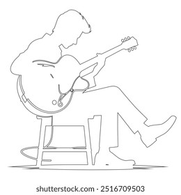 One continuous line. The conductor of orchestra. A musician conducts a concert, Continuous lines, guitar instruments, instrumental music, simple style, hand-drawn vector illustration