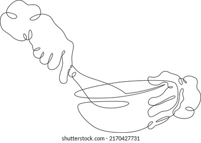 One continuous line.The confectioner prepares sweets. The baker makes a cake. Pastry. Confectionery.The chef cuts the meat. The hands of the cook. One continuous line is drawn on a white background.