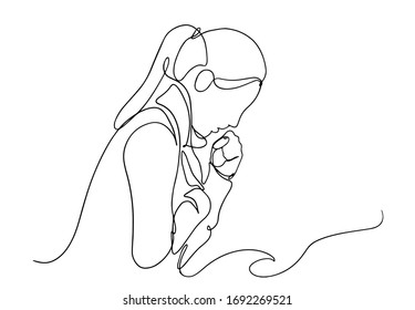 One continuous line of Coronavirus COVID-19 in lung Symptoms of disease A Woman coughing. patient. Vector illustration. woman feeling sick, coughing, wearing protective mask drawing.