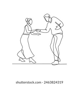 One continuous line of a couple was dancing at a party one night vector illustration. Dancing during party design in simple linear continuous style vector concept. It's time for dancing in the party.