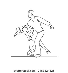 One continuous line of a couple was dancing at a party one night vector illustration. Dancing during party design in simple linear continuous style vector concept. It's time for dancing in the party.
