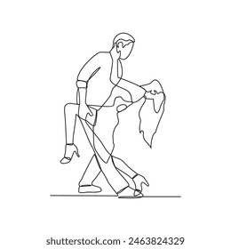 One continuous line of a couple was dancing at a party one night vector illustration. Dancing during party design in simple linear continuous style vector concept. It's time for dancing in the party.