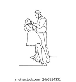 One continuous line of a couple was dancing at a party one night vector illustration. Dancing during party design in simple linear continuous style vector concept. It's time for dancing in the party.