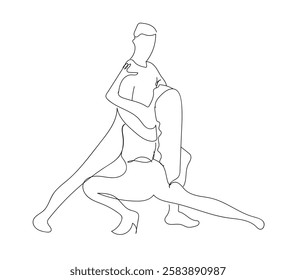 One continuous line of a couple was dancing at a party one night vector illustration. Dancing during party design. Valentine's concept. Hand made vector not AI.