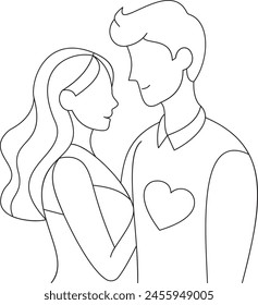 One continuous line. Couple of lovers hugging and kissing. Valentine's Day