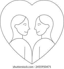 One continuous line. Couple of lovers hugging and kissing. Valentine's Day. Portrait of a young couple in a heart symbol of love. Continuous line drawing