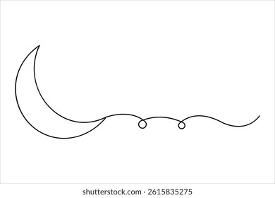 One continuous line of crescent moon design of outline vector illustration