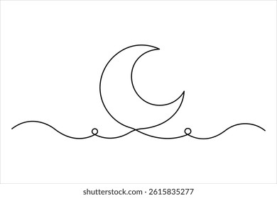 One continuous line of crescent moon design of outline vector illustration
