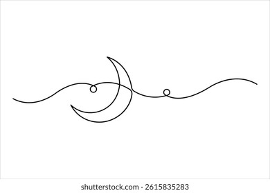 One continuous line of crescent moon design of outline vector illustration