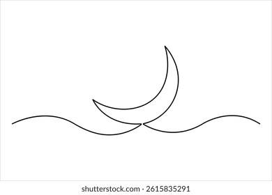 One continuous line of crescent moon design of outline vector illustration