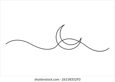 One continuous line of crescent moon design of outline vector illustration