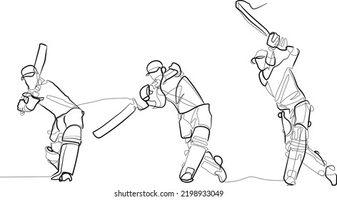 One continuous line cricket hitting in motion minimal vector