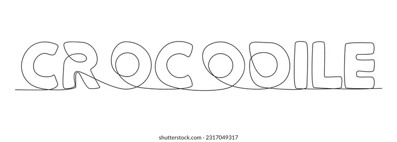 One continuous line of Crocodile word. Thin Line Illustration vector concept. Contour Drawing Creative ideas.