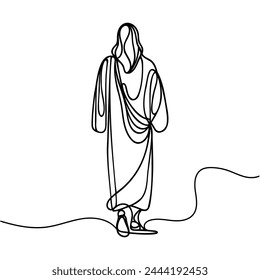 One continuous line depicts Jesus Christ. Isolated outline on a white background. Vector illustration