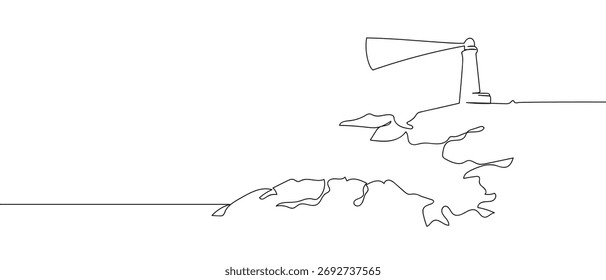 One continuous line design of a seaside lighthouse simple linear style Doodle vector illustration
