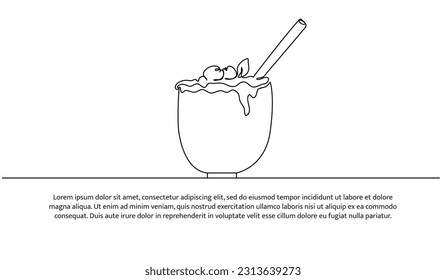 Ein durchgängiges Liniendesign von Smoothie in kleinen Gläsern mit Stroh. Dekorative Elemente auf weißem Hintergrund.