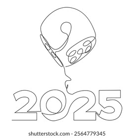 One continuous line of dice with number 2025. Thin Line Illustration vector concept. Contour Drawing Creative ideas.