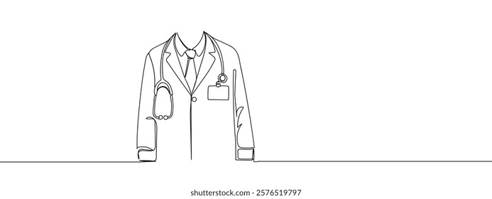 One continuous line, doctor, medical uniform line art vector illustration with transparent background.