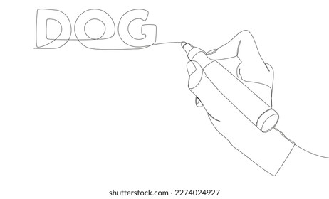 One continuous line of Dog text written with a pencil, felt tip pen. Thin Line Illustration vector concept. Contour Drawing Creative ideas.