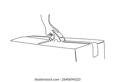 one continuous line draw of cardboard box packed with duct tape. Courier activity minimalist concept. Delivery at simple line design.