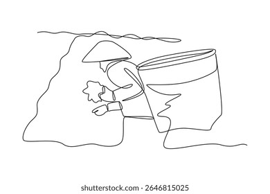 one continuous line draw of harvest activities in the tea garden. Farmer minimalist concept. Harvest time concept. Harvesting.
