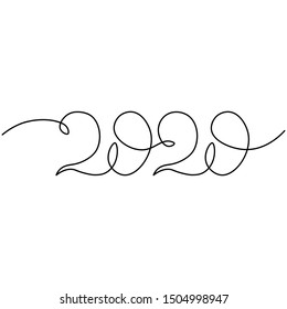 One continuous line drawing 2020. Vector new year illustration isolated on white background.